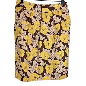 Boden Floral Pencil‎ Skirt Size US 6 UK 10R Yellow Brown Pockets Lined Pleated